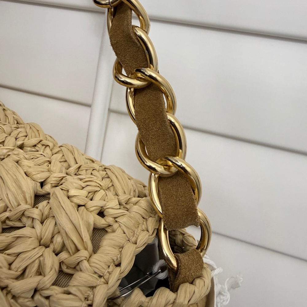 120% Lino Elegant Tan Woven Raffia Shoulder Bag - Picture 4 of 8